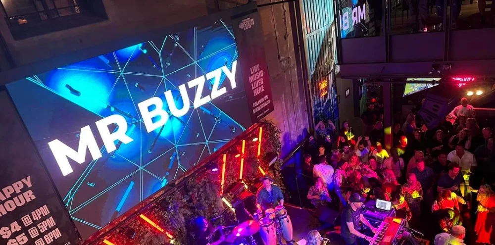 Mr Buzzy stage screen and crowd